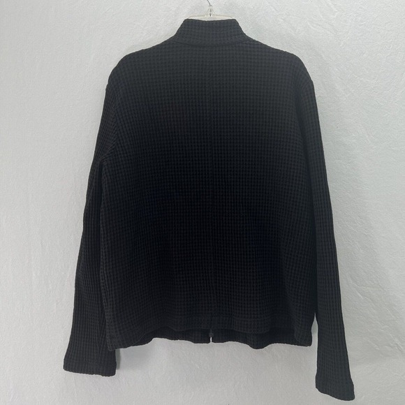 Eileen Fisher Waffle Knit Jacket LARGE Black Stretch LS Lyocell Organic Cotton - Picture 7 of 12